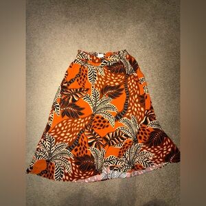 Tropical Orange/Brown Leaf Print Skirt